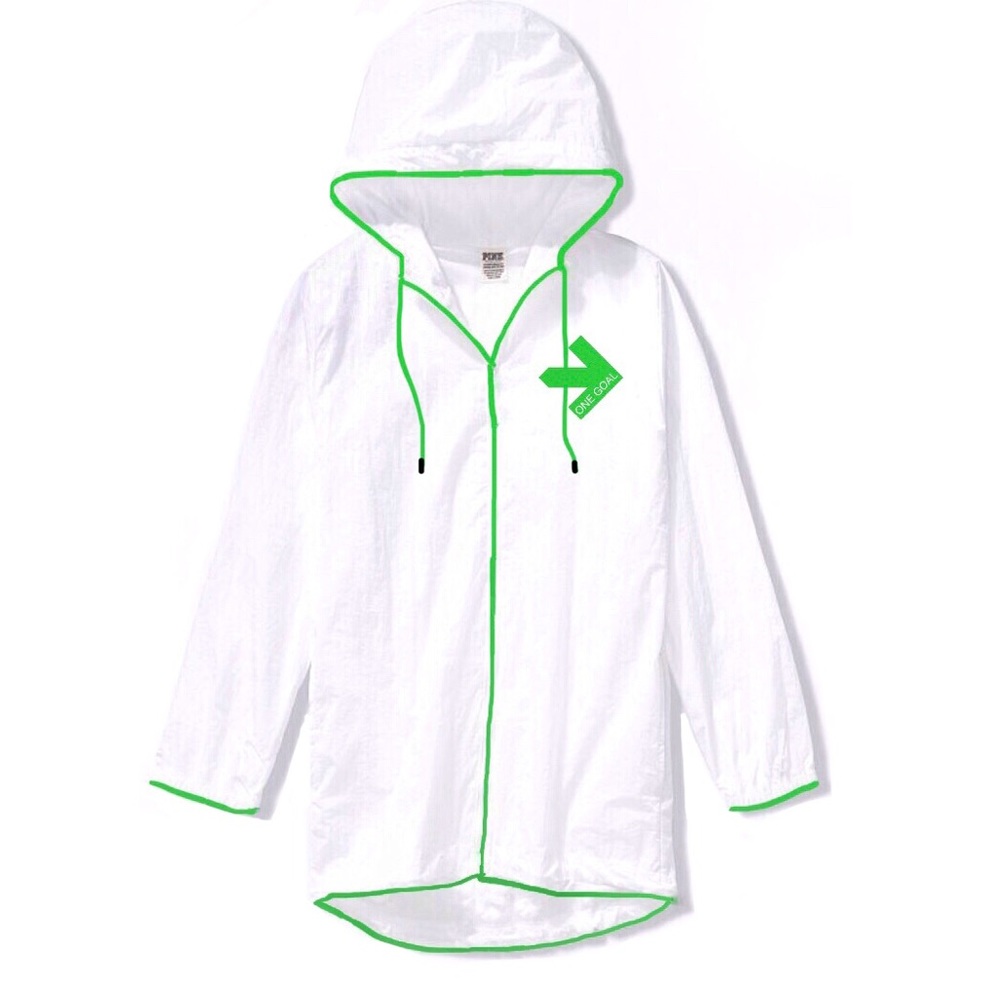 Victorias Secret VS PINK Pelotonia Race White + Green Zip Up Anorak Windbreaker